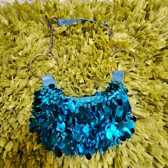 Funky Shoulder Sequin Bag Turquoise/Blue Color - Picture 3 of 8